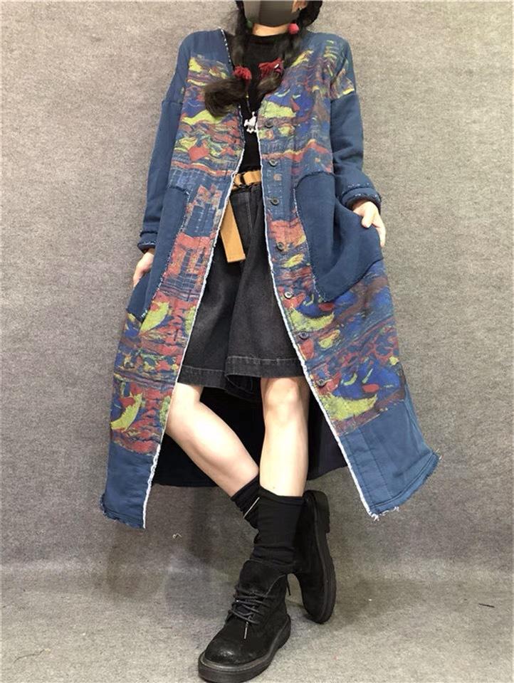 Rough-Edge Denim Jacket Women'S Vintage Patch Loose Large-Code Art And Leisure As The Old-Thick Windbreake