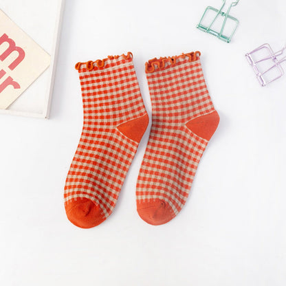 Rufia - Colorful Check Pattern Lace Socks
