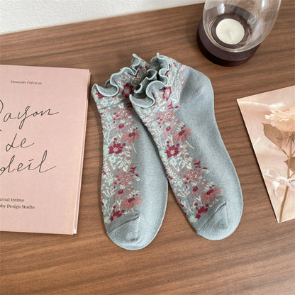 Rufia - Floral Ruffle Trim Ankle Socks