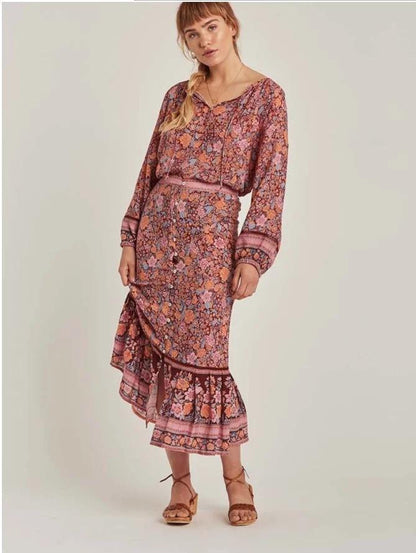 Spring New Bohemian Vintage Lace Print Cutout Long Sleeve Shirt Top