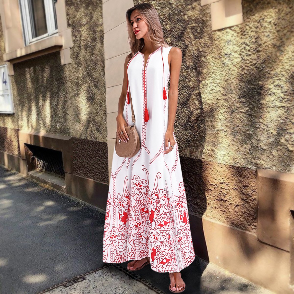 Women S Chinese Sleeveless Print Spring Summer Dress