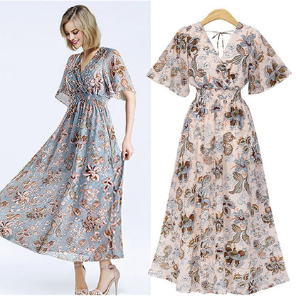 Large Dress New Bohemian Print Slim Short Sleeve Dress