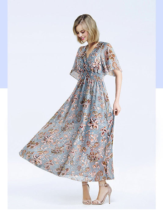 Large Dress New Bohemian Print Slim Short Sleeve Dress