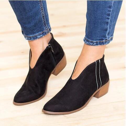 Nude Boots Deep V Sexy Short Boots Casual Comfortable Zipper Shoes Women'S Boots