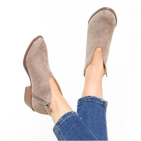 Nude Boots Deep V Sexy Short Boots Casual Comfortable Zipper Shoes Women'S Boots