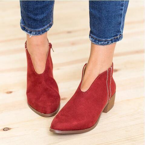Nude Boots Deep V Sexy Short Boots Casual Comfortable Zipper Shoes Women'S Boots