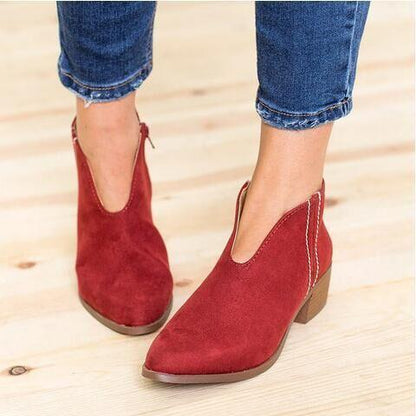 Nude Boots Deep V Sexy Short Boots Casual Comfortable Zipper Shoes Women'S Boots