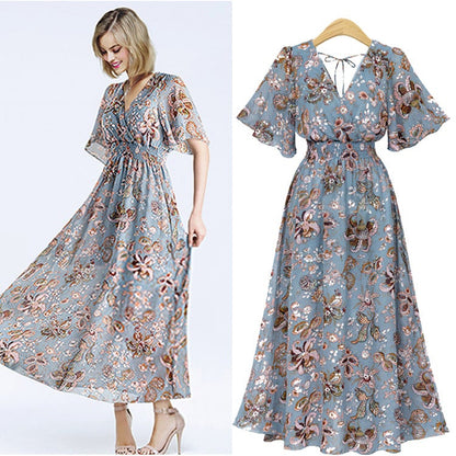 Large Dress New Bohemian Print Slim Short Sleeve Dress