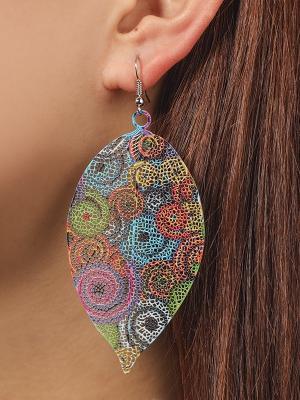 Hollow Leaf Print Metal Colorful Earrings