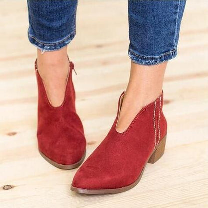 Nude Boots Deep V Sexy Short Boots Casual Comfortable Zipper Shoes Women'S Boots