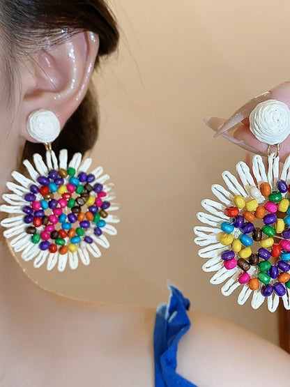 Earwish - Raffia Beaded Sunflower Earrings – Boho &amp; Cheerful