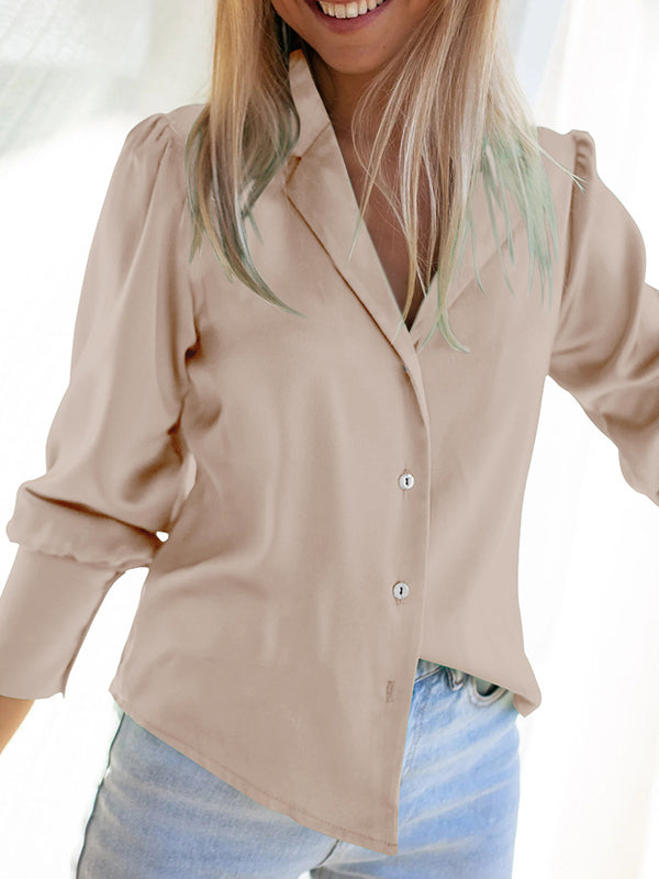 Long Sleeves Loose Buttoned Lapel Blouses&Shirts Tops