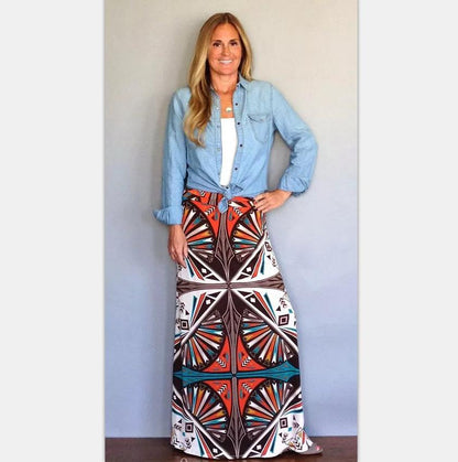 Summer New Exotic Print Skirt With Big Swing Skirt