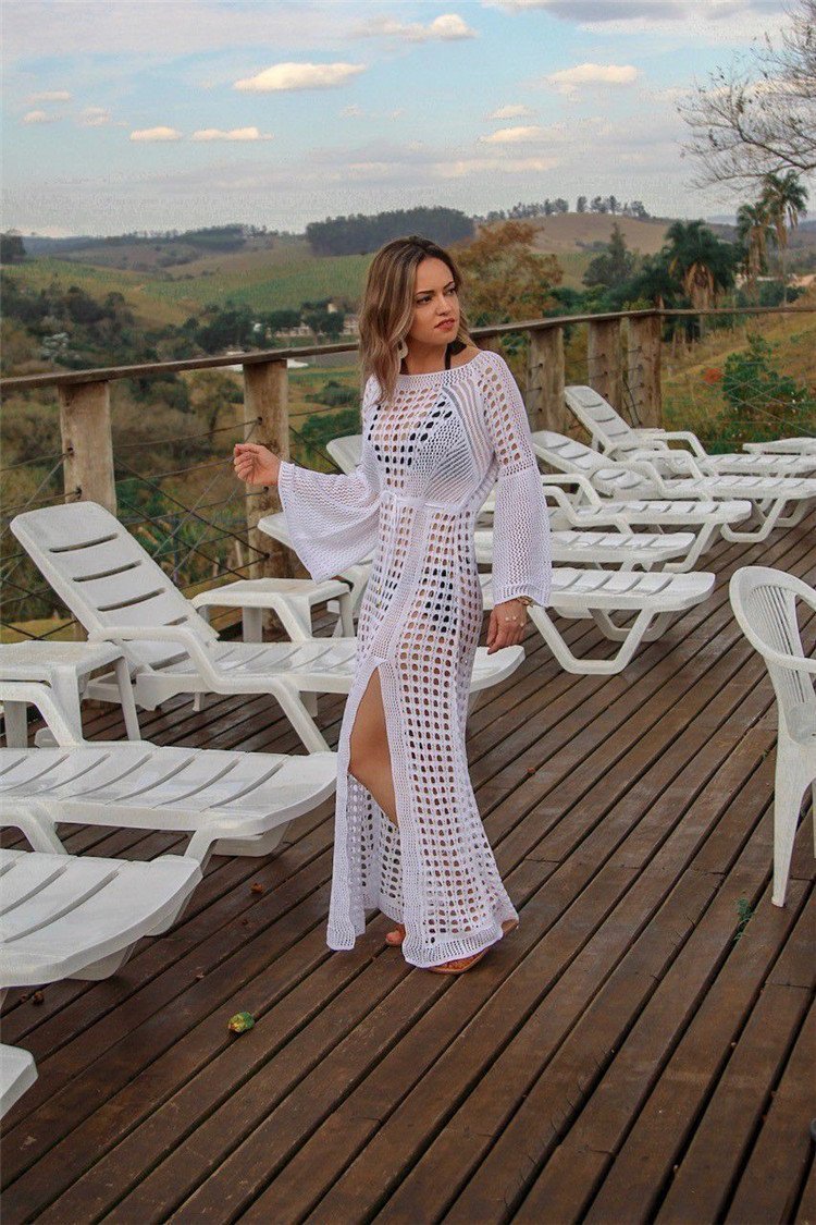 White Sexy Empire Hollow Beach Cover-Ups Dress