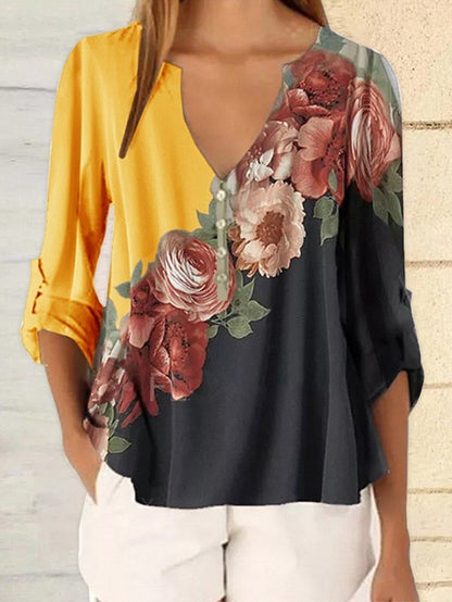 Fashion Flowers Ladies Graphic Plants Floral Print T -Shirts