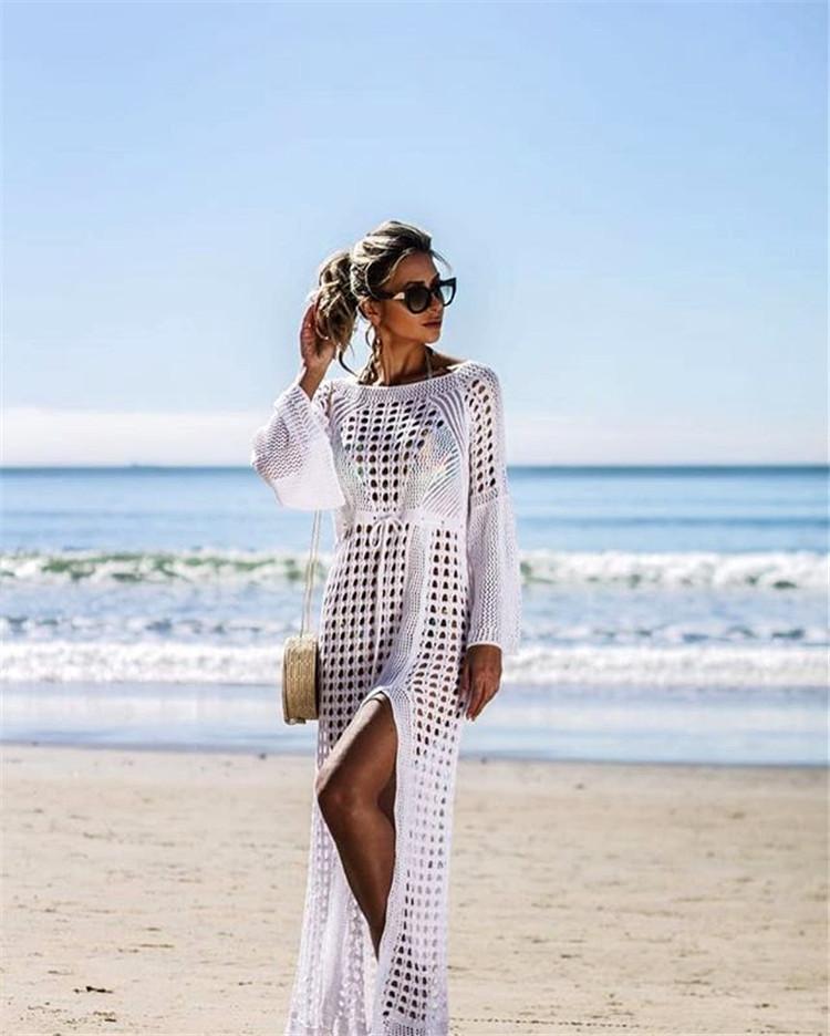 White Sexy Empire Hollow Beach Cover-Ups Dress