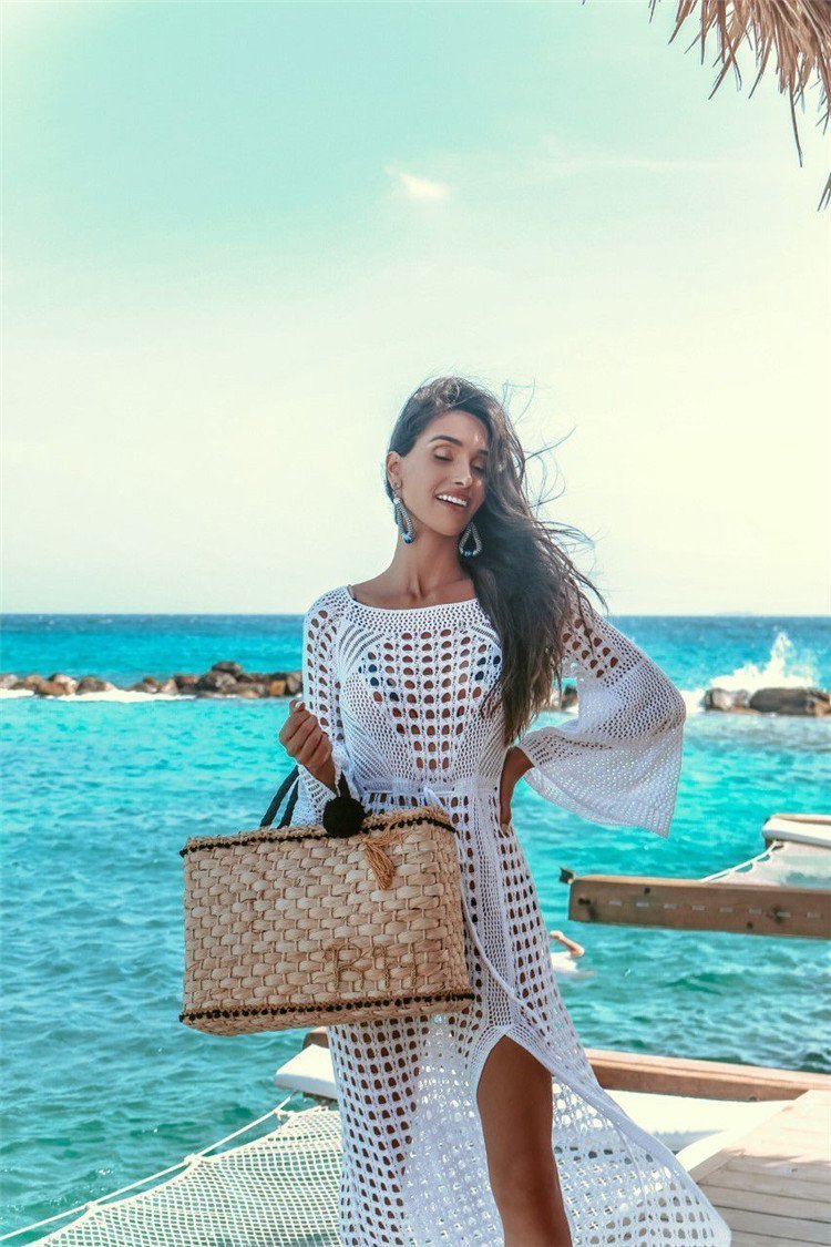 White Sexy Empire Hollow Beach Cover-Ups Dress
