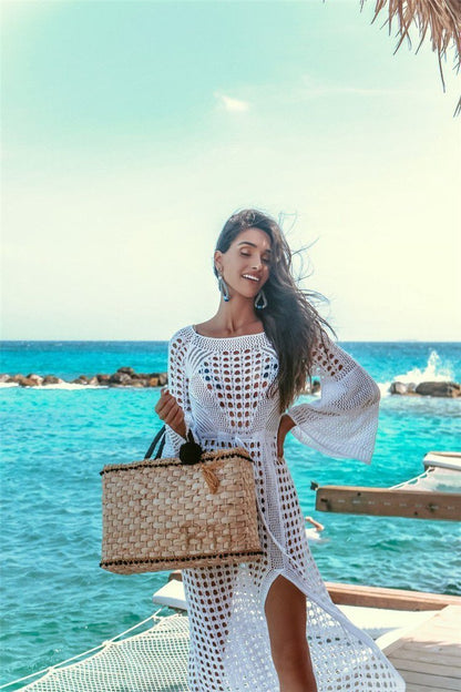 White Sexy Empire Hollow Beach Cover-Ups Dress