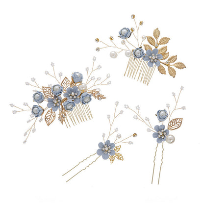 Bridal Floral Hair Accessories Forest Style Blue Flower Hairpin Wedding Hairpiece