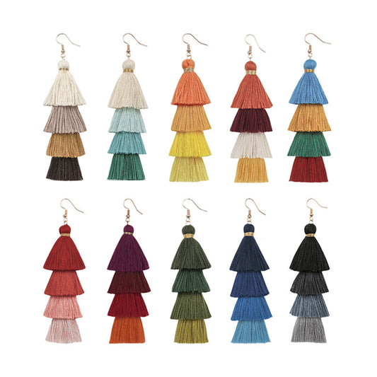 Vintage Gradient Color Tassel Elegant Earrings