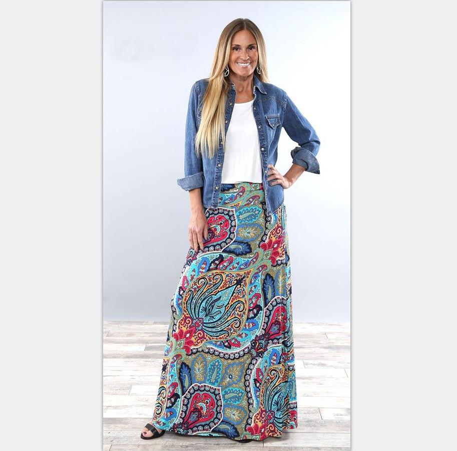 Summer New Exotic Print Skirt With Big Swing Skirt