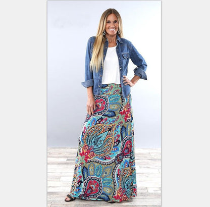 Summer New Exotic Print Skirt With Big Swing Skirt