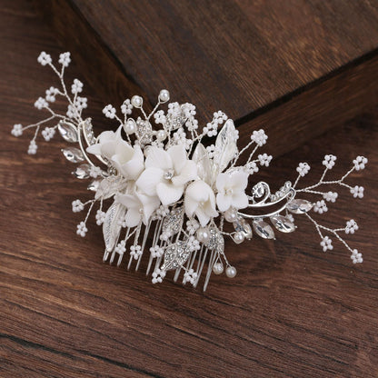 Bride Hair Accessory White Floral Comb Elegant Wedding Hairpiece