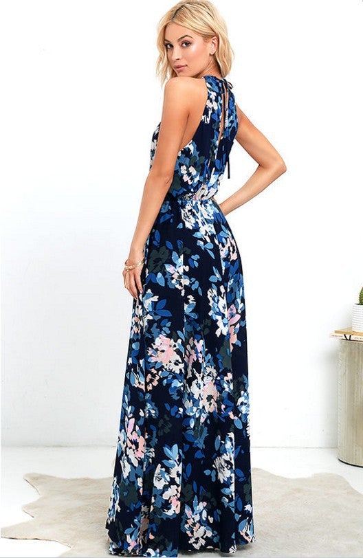 Beach Skirt Bohemian Holiday Print Sleeveless Split Hem Dress