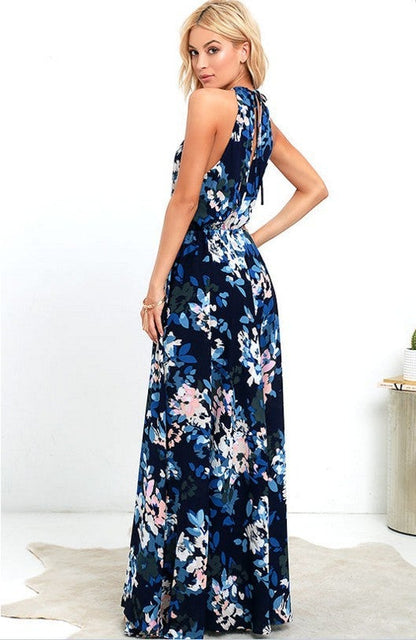 Beach Skirt Bohemian Holiday Print Sleeveless Split Hem Dress