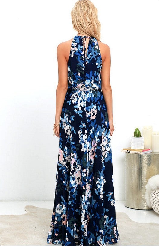 Beach Skirt Bohemian Holiday Print Sleeveless Split Hem Dress