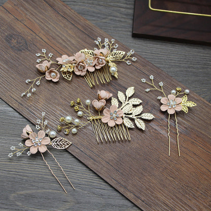 Bridal Flower Hair Comb Accessories in Light Blue and Pink