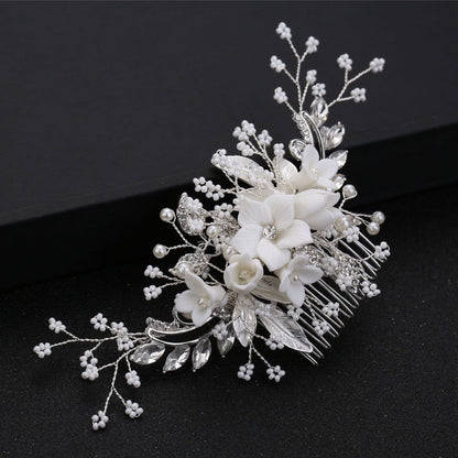 Bride Hair Accessory White Floral Comb Elegant Wedding Hairpiece