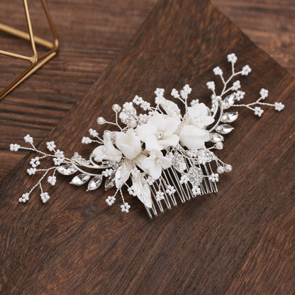 Bride Hair Accessory White Floral Comb Elegant Wedding Hairpiece
