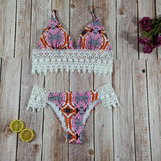 Fashion Sexy Printed Lace Split Beach Bathing Suit
