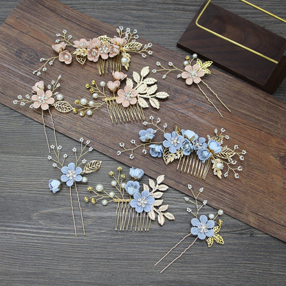 Bridal Floral Hair Accessories Forest Style Blue Flower Hairpin Wedding Hairpiece