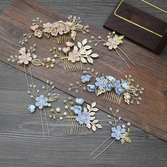 Bridal Floral Hair Accessories Forest Style Blue Flower Hairpin Wedding Hairpiece