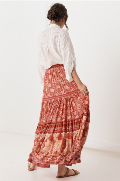 Red Vintage Floral Beach Holiday Skirt
