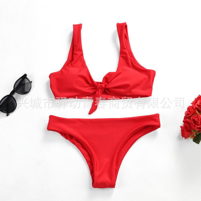 Pure Bikini Split Swimming Suit With Front Button