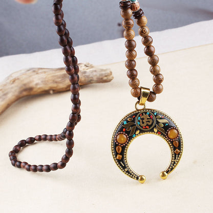 Ethnic Retro Wooden Beads Necklace Nepal Style Handmade Creative Pendants Jewelry Accessories