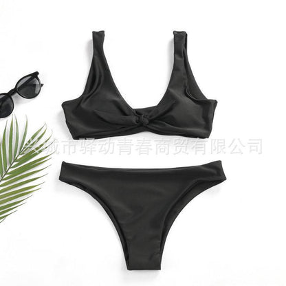 Pure Bikini Split Swimming Suit With Front Button