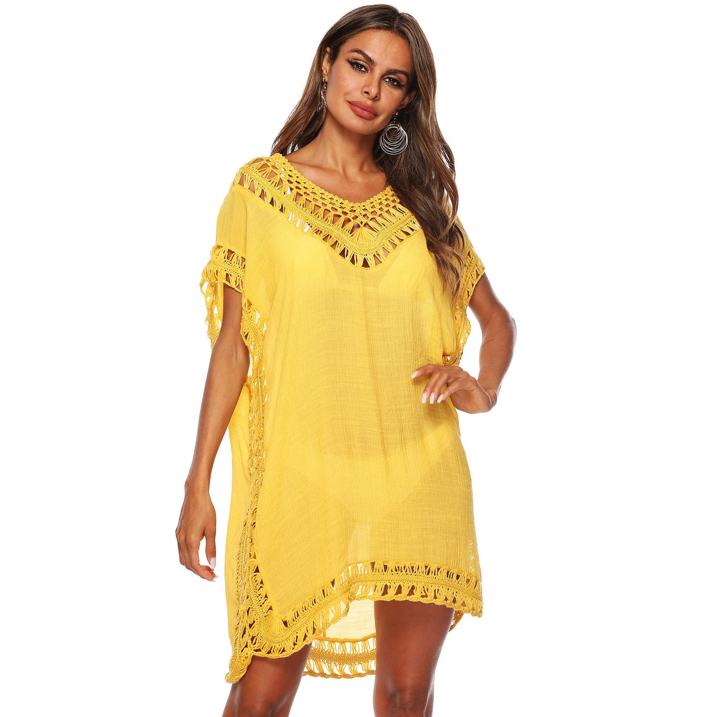 V-Neck Hollow Out Beach Cover-Up Dress