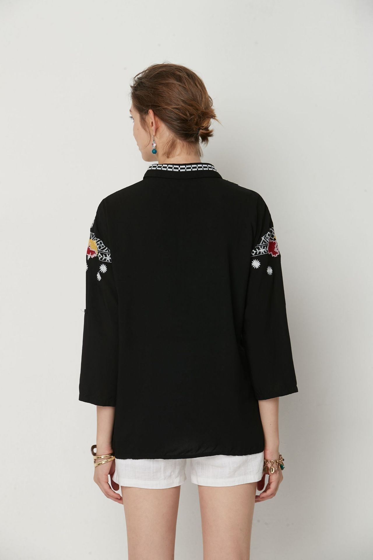 Casual V-Neck Floral Print Boho Blouses Tops
