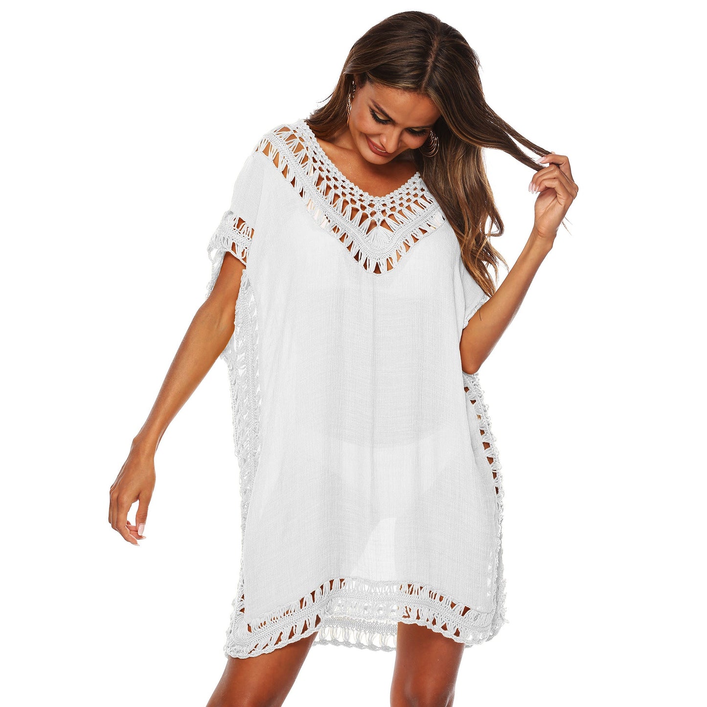 V-Neck Hollow Out Beach Cover-Up Dress