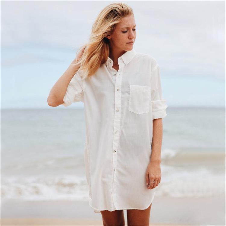 Single-Breasted Shirt Beach Sunscreen Skirt Holiday Casual Skirt Bikini Blouse