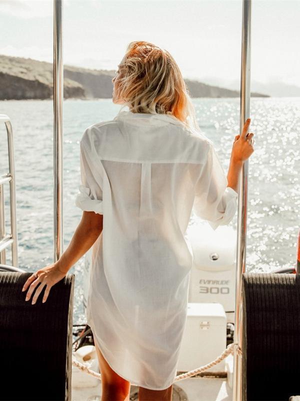 Single-Breasted Shirt Beach Sunscreen Skirt Holiday Casual Skirt Bikini Blouse
