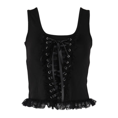 Summer Black Lace Trimmed Cami Top