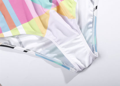 New Contrast Color Geometric Print One-Piece Swimsuit