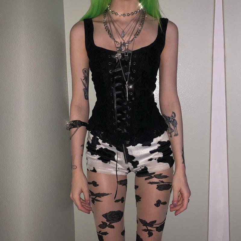 Summer Black Lace Trimmed Cami Top