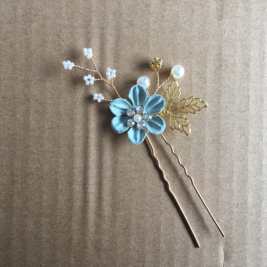 Bridal Floral Hair Accessories Forest Style Blue Flower Hairpin Wedding Hairpiece