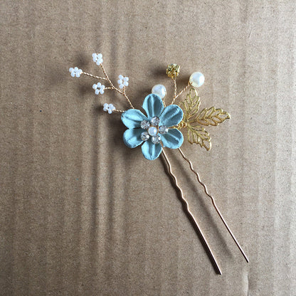 Bridal Floral Hair Accessories Forest Style Blue Flower Hairpin Wedding Hairpiece